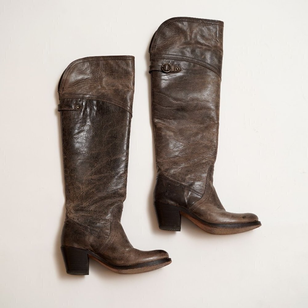 Frye Tall Jane Cuff Leather Riding Motorcycle Boots